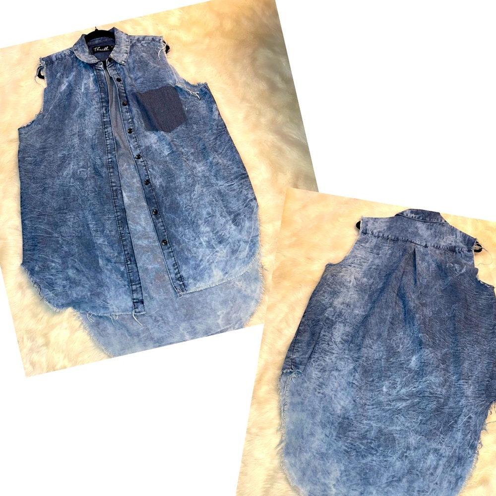Thrive Sleeveless High Low Button Down Shirt